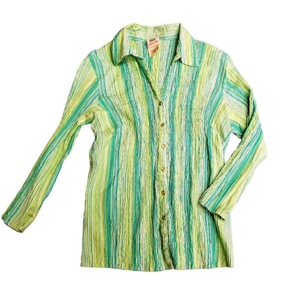 Green 3 Three Name Brand Blouses Button Down & Crewneck Sweater Tops - Picture 2 of 12